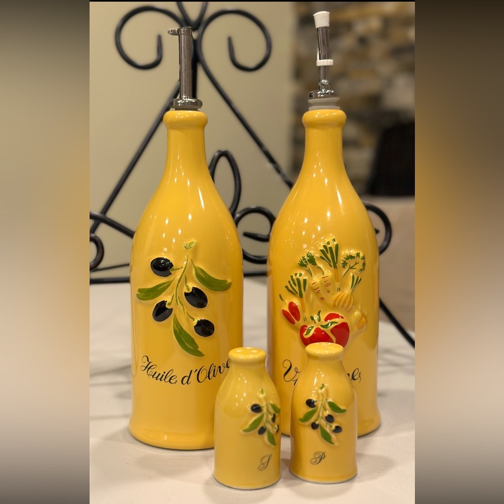 Vintage French Revol Vinegar, Oil, Salt & Pepper 4 Piece Set